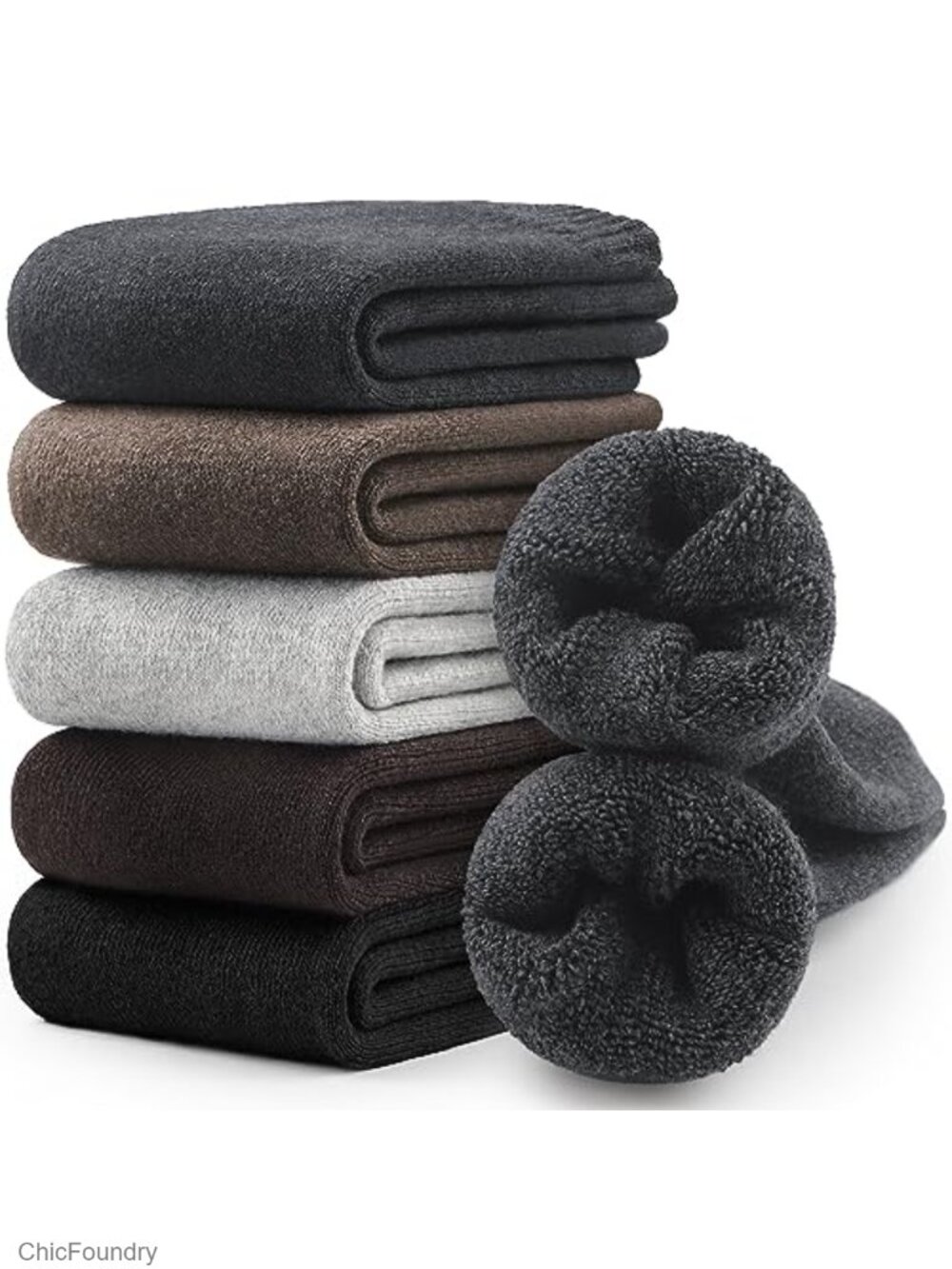 Merino Wool Crew Hiking Socks 5 Pairs Thick Cushioned Thermal Winter